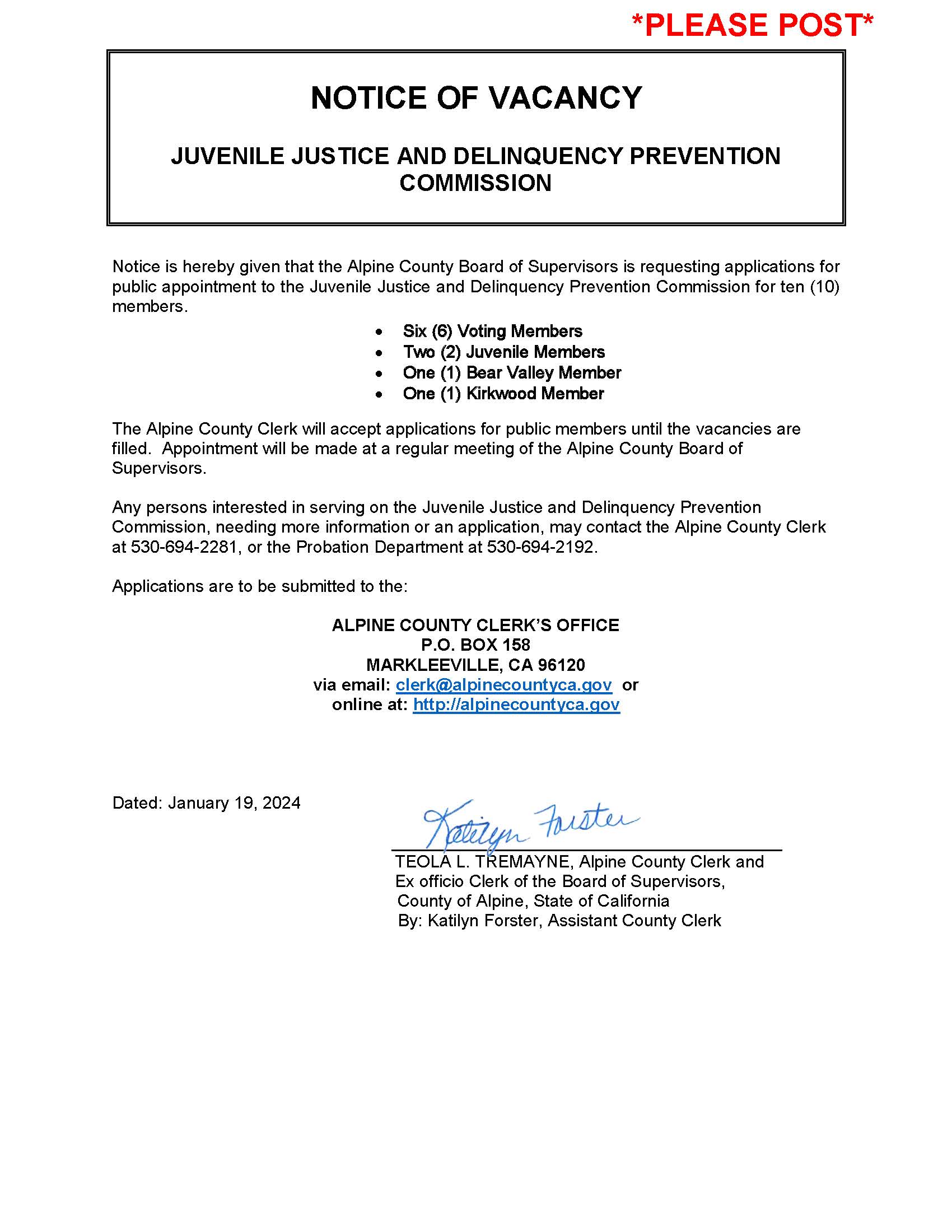 NOTICE VACANCY Juvenile JusticeDelinquency and Prevention Council